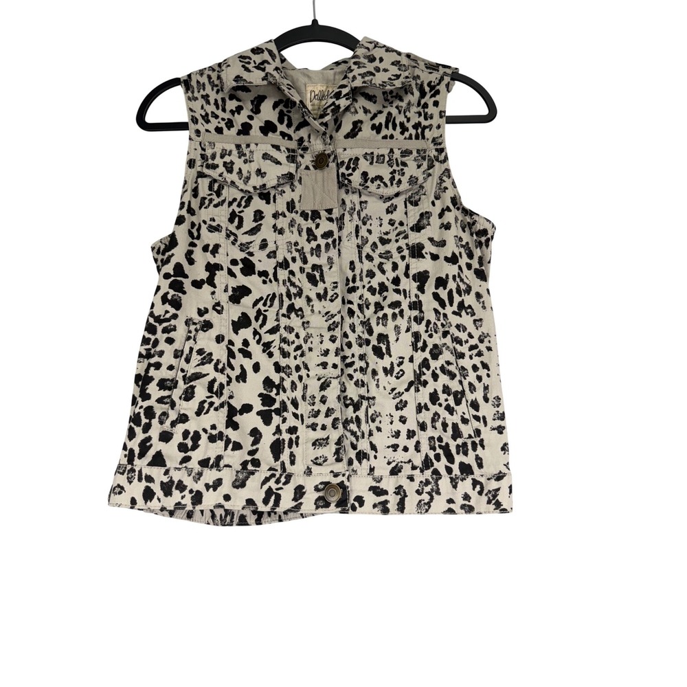 Dolled Up‎ Leopard Print Denim Vest Tan Black Animal Print Sleeveless Jacket